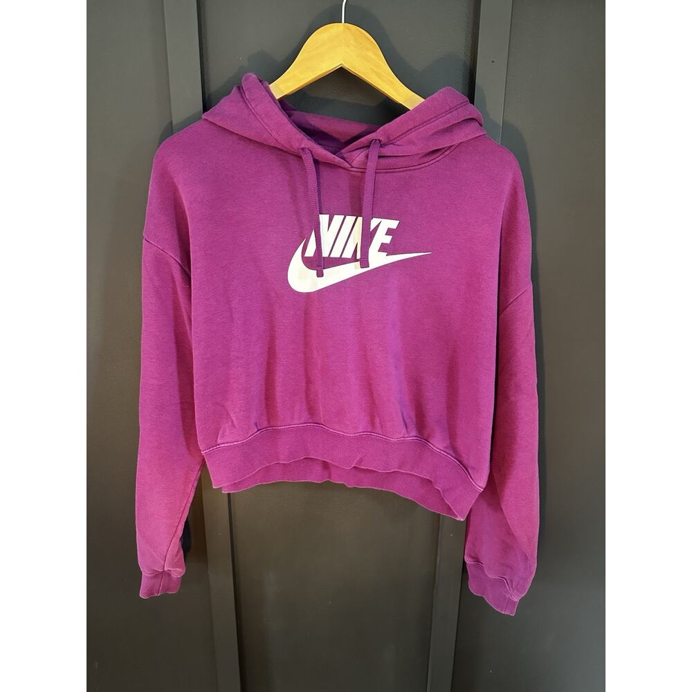 Nike Sportswear Club Fleece Women's Crop Pullover Hoodie- Purple Size Medium